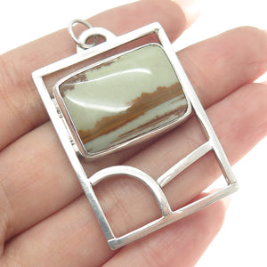 925 Sterling Silver Vintage Real Jasper Modernist Slide Pendant