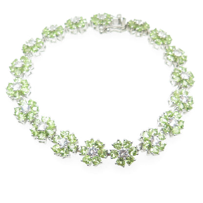 HAROLD TRUJILLO 925 Sterling Silver White Topaz & Peridot Tennis Bracelet 7.25"