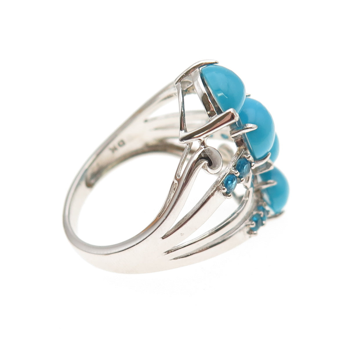 925 Sterling Silver Real Sleeping Beauty Turquoise & Apatite Ring Size 8.25