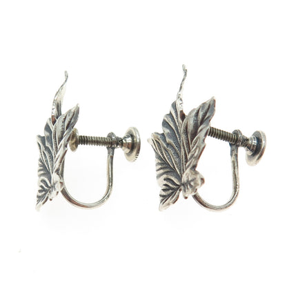 BEAU 925 Sterling Silver Antique Art Deco Maple Leaf Screw Back Earrings