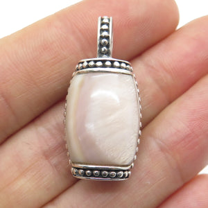 925 Sterling Silver Vintage Real Black Onyx & MOP Dual Sided Granulated Pendant