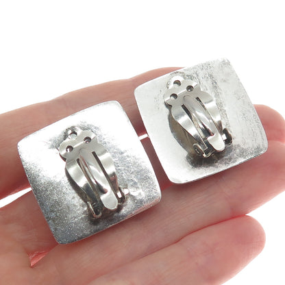 925 Sterling Silver Vintage Mexico Modernist Oxidized Clip On Earrings