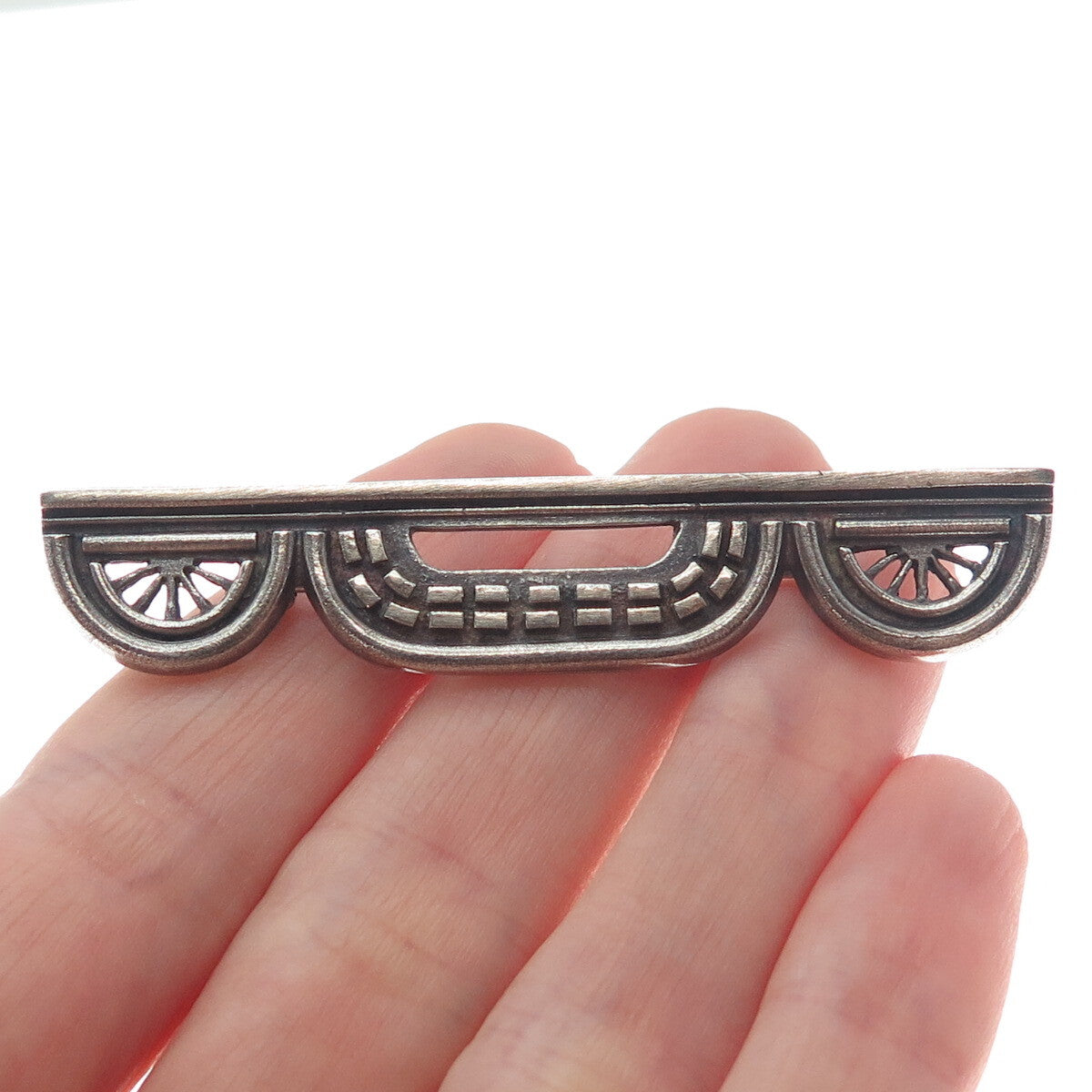 925 Sterling Silver Vintage DRG Modernist Oxidized Pin Brooch