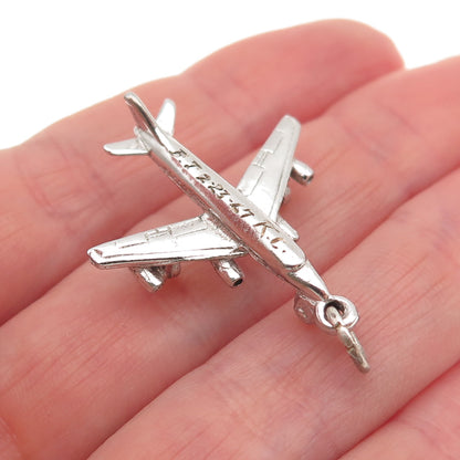 925 Sterling Silver Vintage Engraved Airplane 3D Charm Pendant