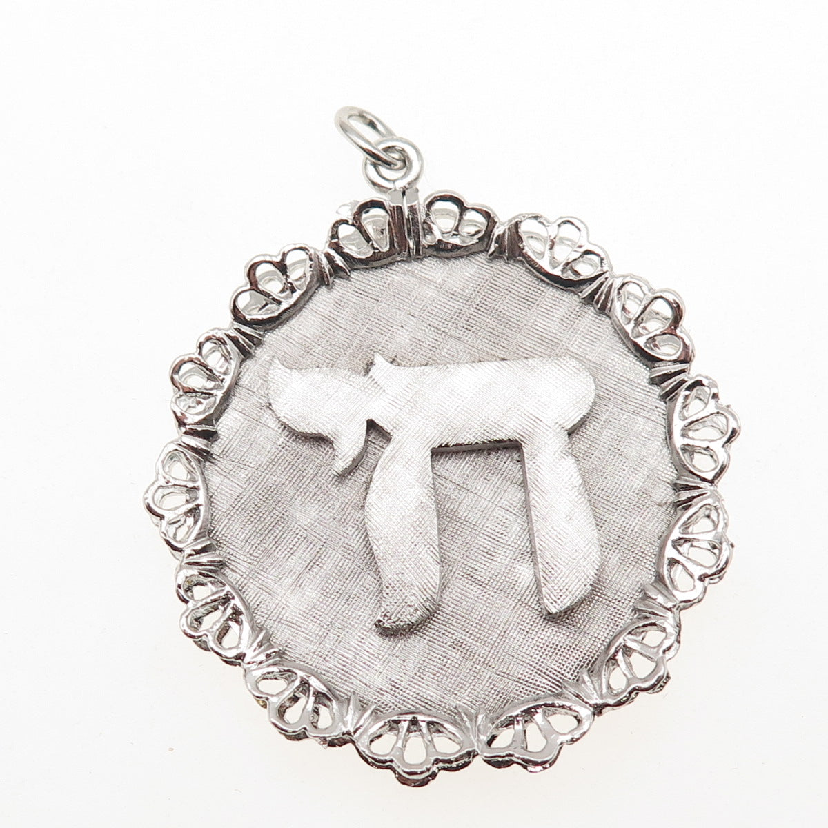 925 Sterling Silver Vintage Chai Judaica Ornate Bezel Charm Pendant