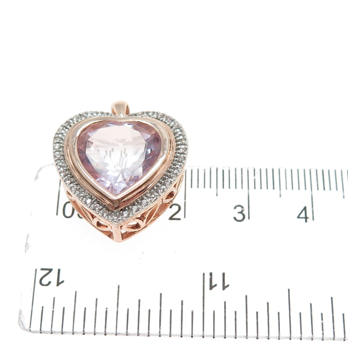 925 Sterling Silver Rose Gold Plated Amethyst & White Topaz Heart Charm Pendant