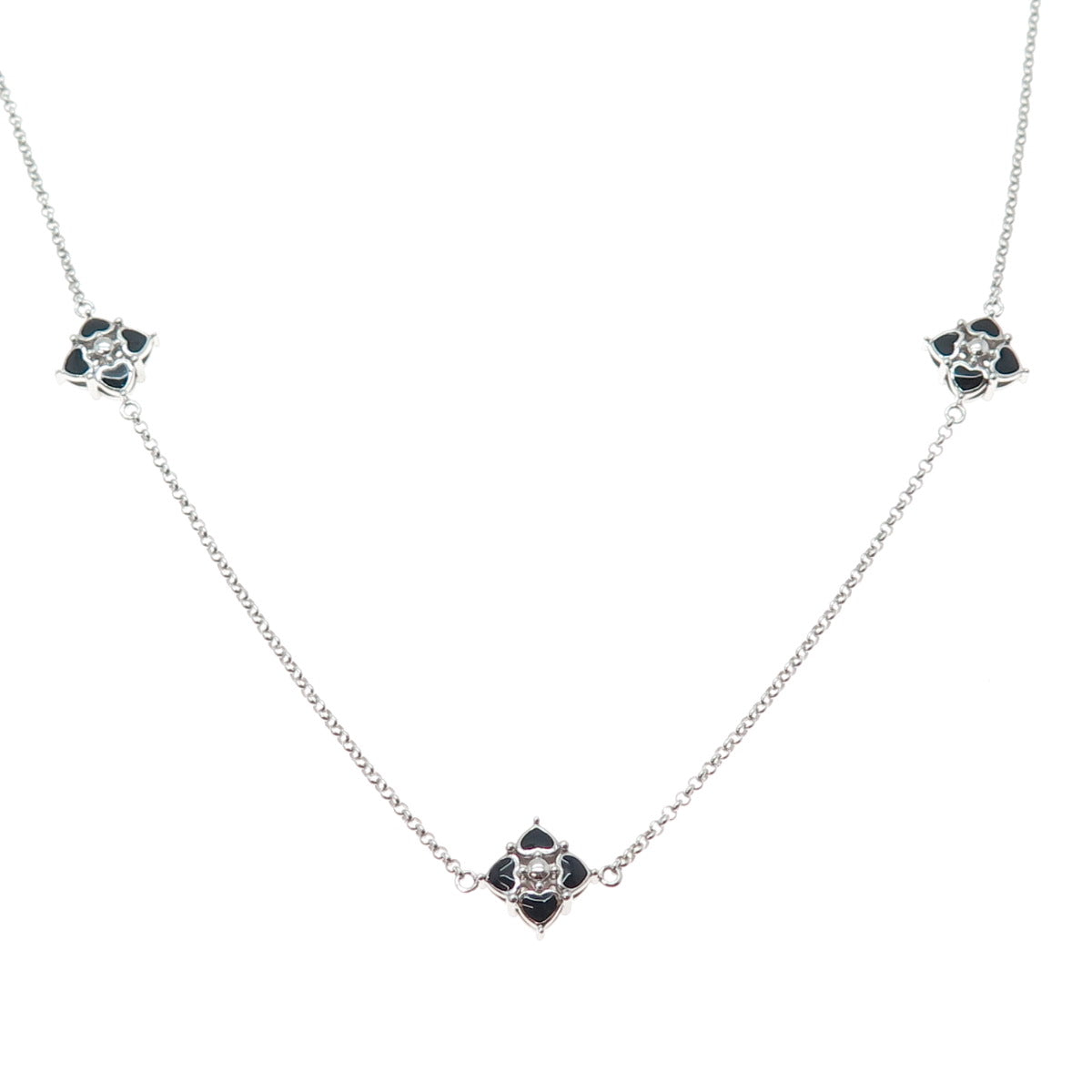 925 Sterling Silver Enamel Real Tourmaline Flower By The Yard Long Necklace 34"