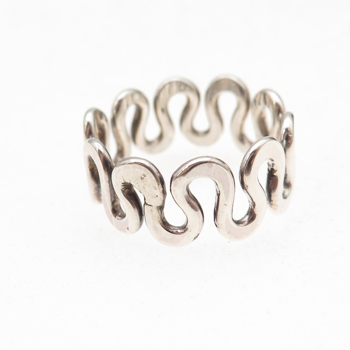 925 Sterling Silver Vintage Zig Zag Oxidized Ring Size 7.25