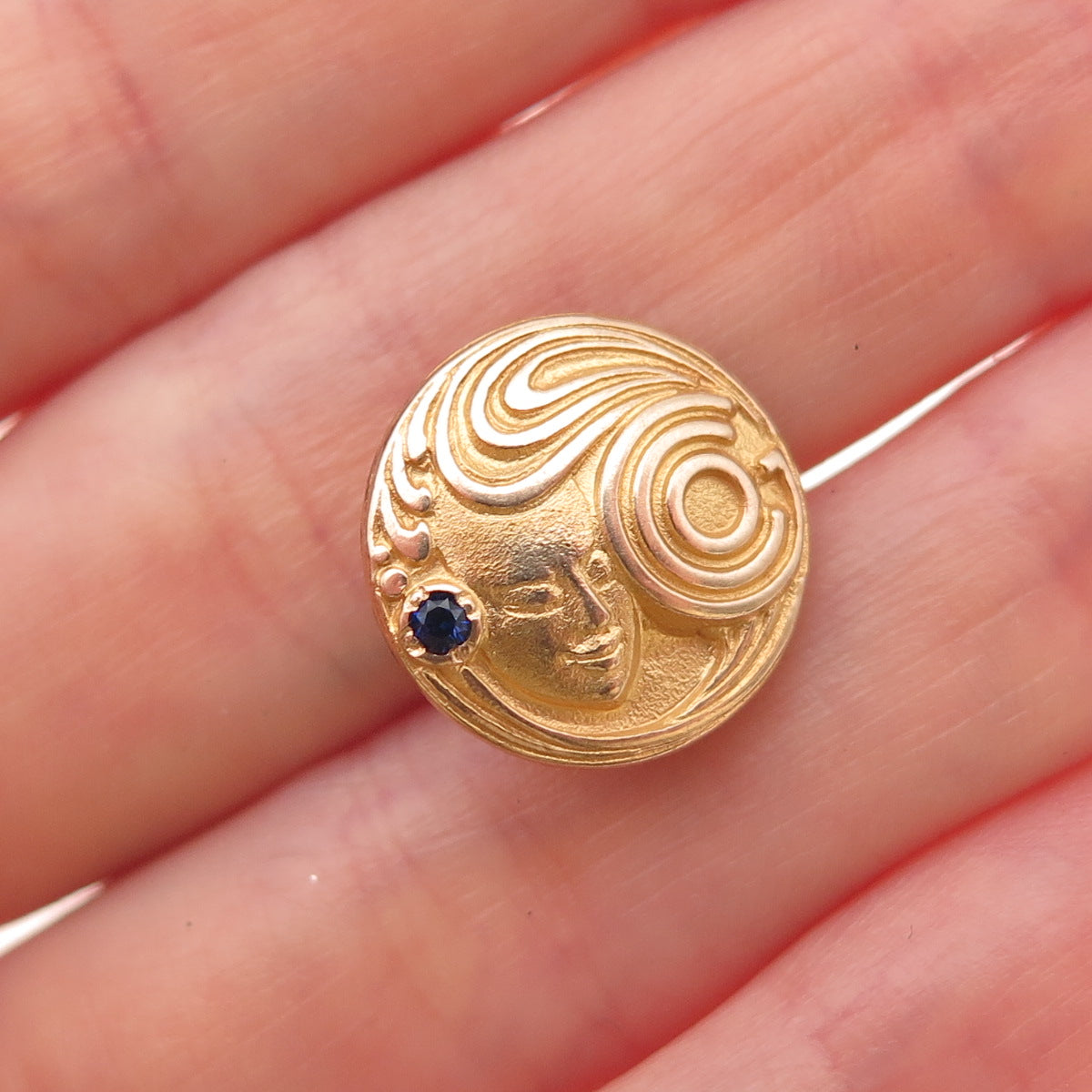1/20 10K Gold Filled Antique Art Deco Real Sapphire G. Co. Mask Pin Brooch