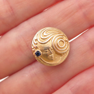 1/20 10K Gold Filled Antique Art Deco Real Sapphire G. Co. Mask Pin Brooch
