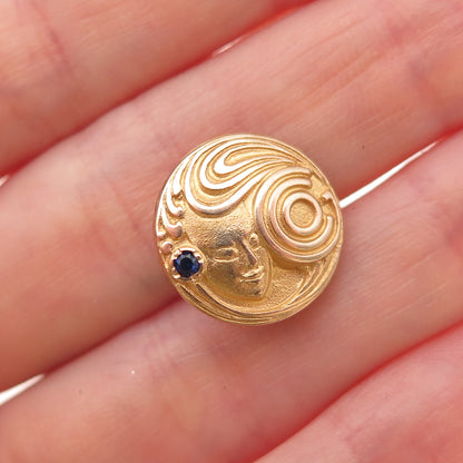 1/20 10K Gold Filled Antique Art Deco Real Sapphire G. Co. Mask Pin Brooch