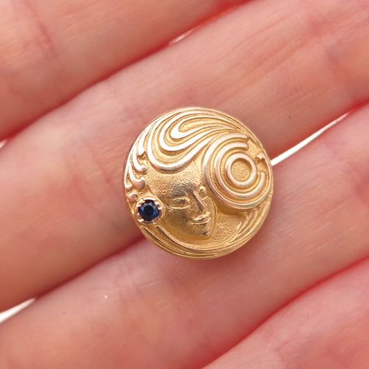 1/20 10K Gold Filled Antique Art Deco Real Sapphire G. Co. Mask Pin Brooch