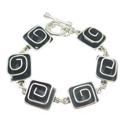 925 Sterling Silver Vintage Mexico Modernist Heavy Bracelet 7"