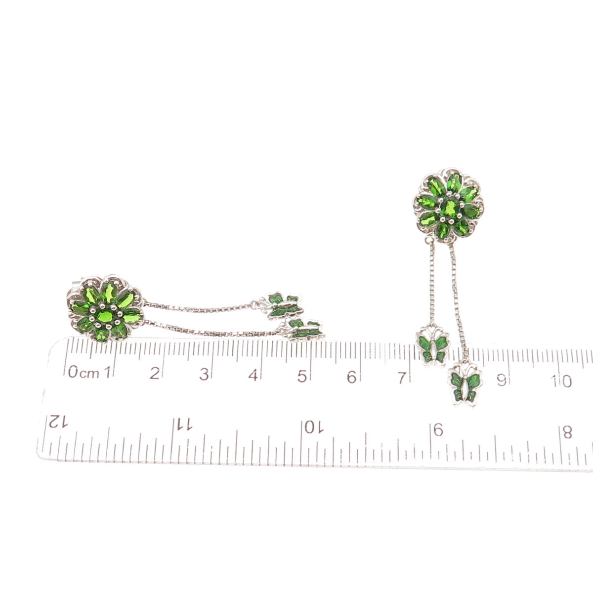 Chuck Clemency 925 Sterling Silver Enamel Real Peridot Butterfly Dangle Earrings
