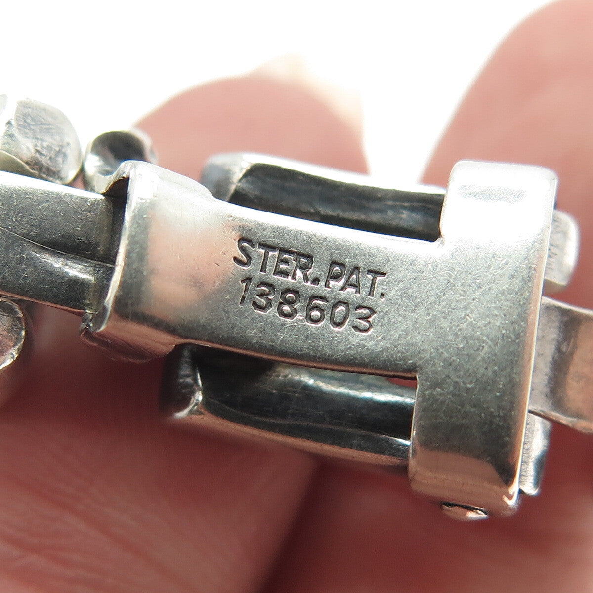 925 Sterling Silver Vintage ID Panther Link Heavy Bracelet 8" Pat. 138603