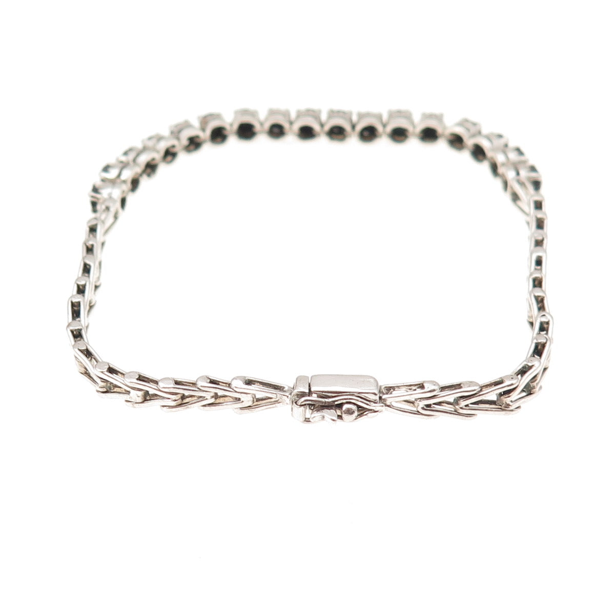 925 Sterling Silver Real Round-Cut Sapphire Tennis Link Bracelet 7"