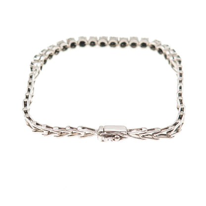 925 Sterling Silver Real Round-Cut Sapphire Tennis Link Bracelet 7"