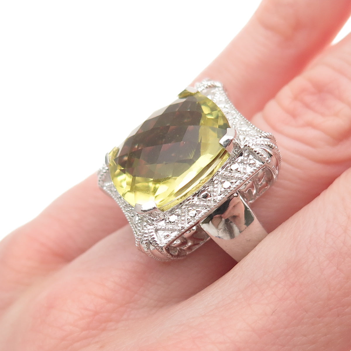 925 Sterling Silver Real Lemon Quartz Ring Size 6