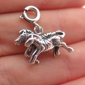 925 Sterling Silver Vintage Zebra Couple Spring Ring Mini Charm Pendant