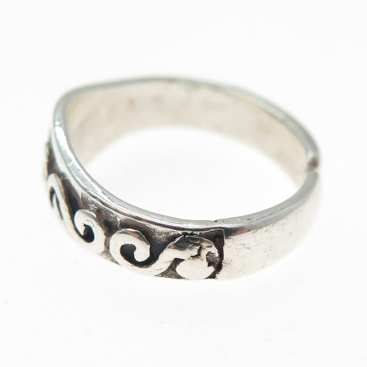925 Sterling Silver Vintage Modernist Spiral Adjustable Ring Size 4.75