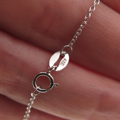 925 Sterling Silver Real Round-Cut Diamond Heart Cable Chain Necklace 18"