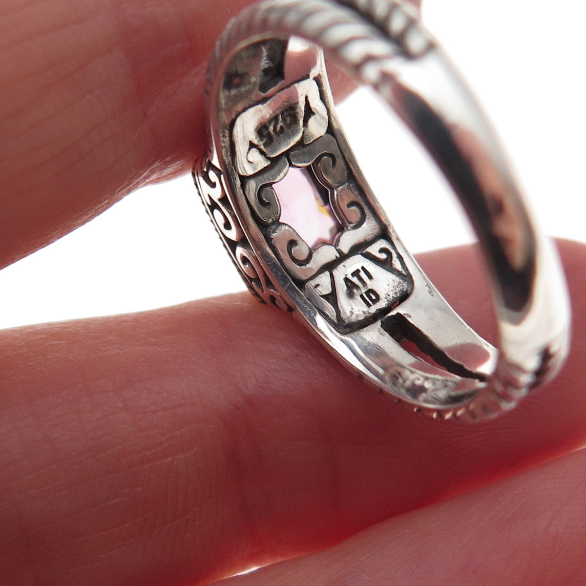 Annika Witt 925 Sterling Silver Vintage Lavender C Z Oxidized Ring Size 8.25