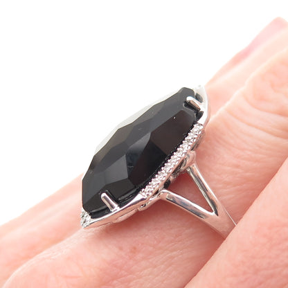 ALWAND VAHAN 925 Sterling Silver Real White Diamond & Black Spinel Ring Size 7