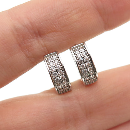 925 Sterling Silver Round-Cut C Z Hoop Earrings