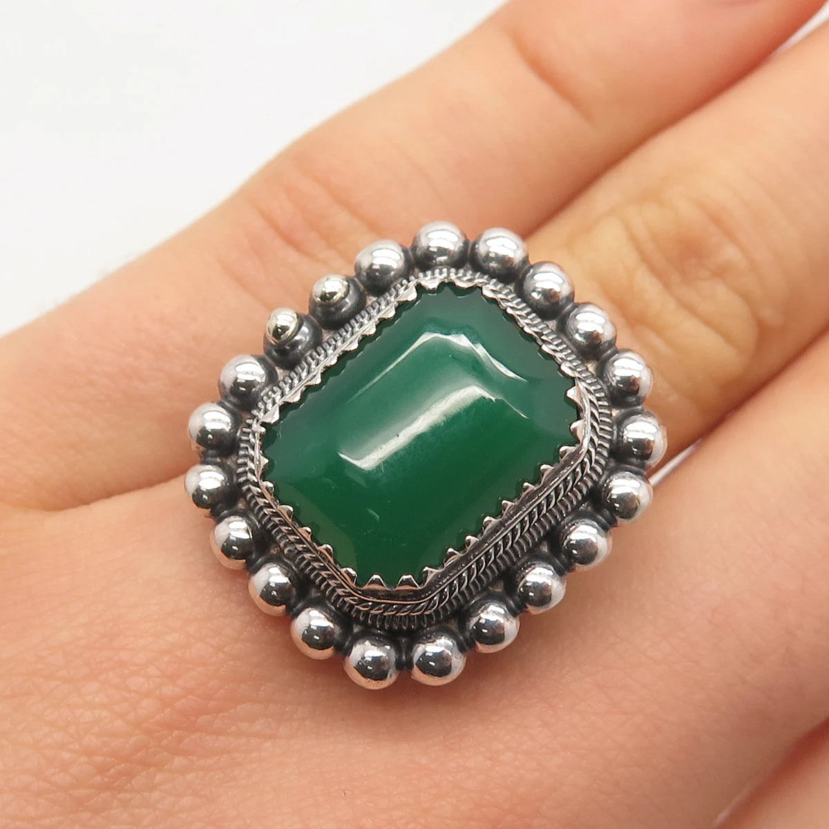 925 Sterling Silver Vintage Real Chalcedony Gemstone Ring Size 6.5