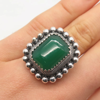 925 Sterling Silver Vintage Real Chalcedony Gemstone Ring Size 6.5