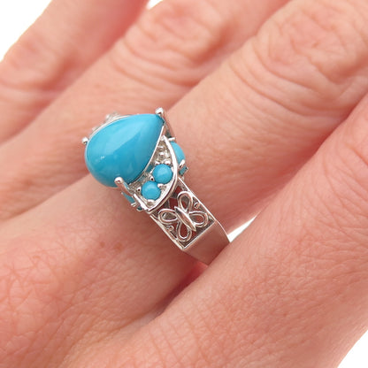 925 Sterling Silver Real Sleeping Beauty Turquoise Butterfly Ring Size 8.25