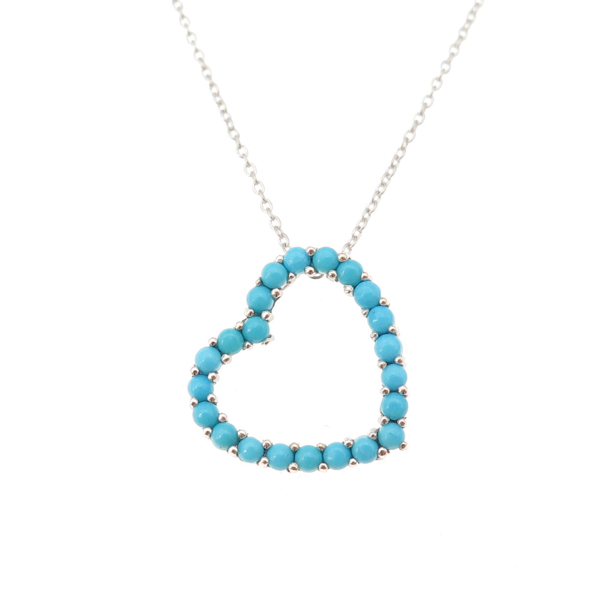 Chuck Clemency 925 Sterling Silver Real Turquoise Heart Cable Chain Necklace 20"