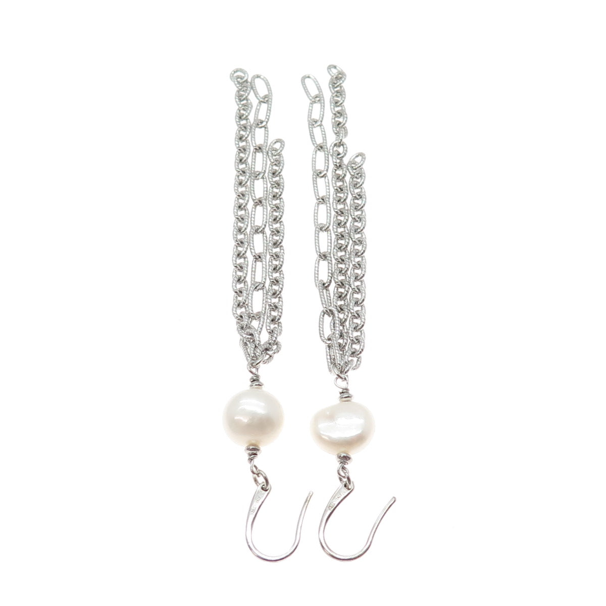 925 Sterling Silver Vintage Italy Real Baroque Pearl Tassel Dangle Earrings