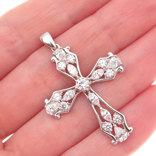 925 Sterling Silver Round Pear & Marquise-Cut C Z Cross Charm Pendant