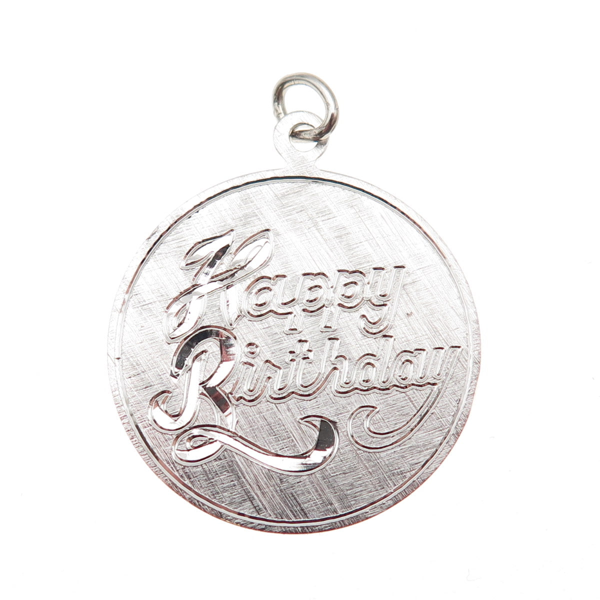925 Sterling Silver Vintage Happy Birthday Round Tag Charm Pendant