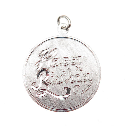 925 Sterling Silver Vintage Happy Birthday Round Tag Charm Pendant
