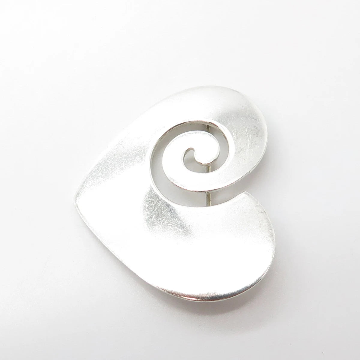 925 Sterling Silver Vintage Heart Swirl Pin Brooch