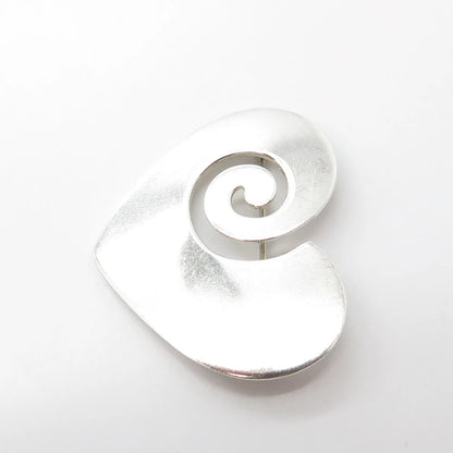 925 Sterling Silver Vintage Heart Swirl Pin Brooch