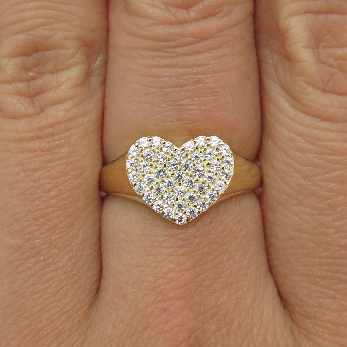 925 Sterling Silver Gold Plated Round-Cut Shaped C Z Heart Ring Size 7