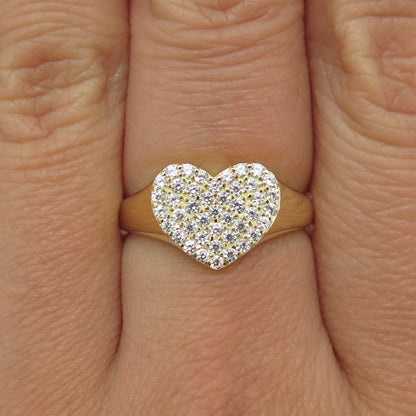 925 Sterling Silver Gold Plated Round-Cut Shaped C Z Heart Ring Size 7