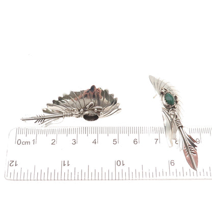 Old Pawn 925 Sterling Silver Vintage Malachite Feather Earrings (missing stone)