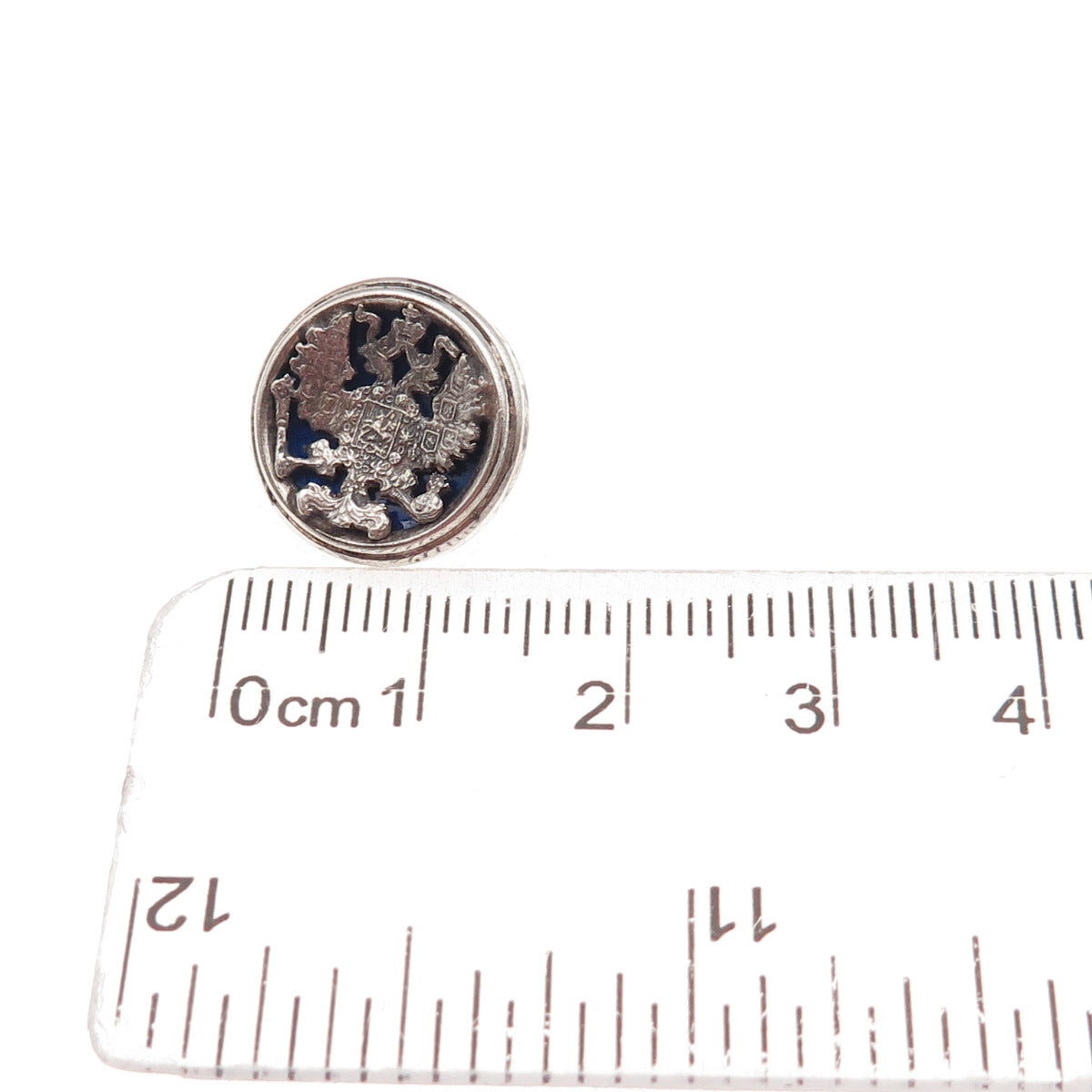 925 Sterling Silver Antique Enamel Double Headed Eagle Coat of Arms Button