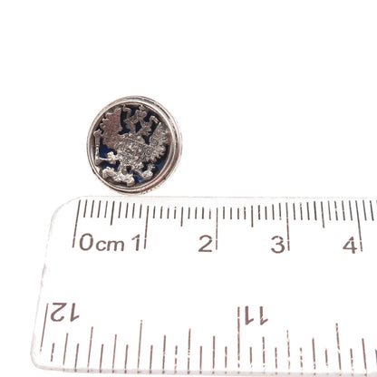 925 Sterling Silver Antique Enamel Double Headed Eagle Coat of Arms Button
