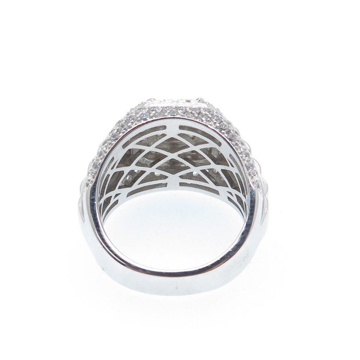 925 Sterling Silver Round-Cut Shaped C Z Ribbed Domed Ring Size 9.5
