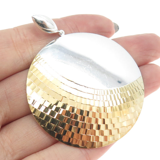 925 Sterling Silver 2-Tone Modernist Moon Round Pendant