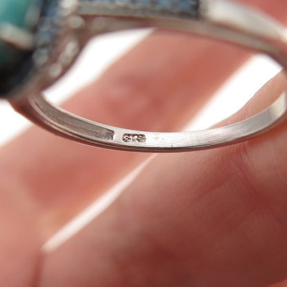 Chuck Clemency 925 Sterling Silver Real Blue Diamond & Turquoise Ring Size 7.75