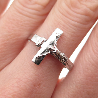 Vargas 925 Sterling Silver Antique Art Deco Crucifix Cross Ring Size 7