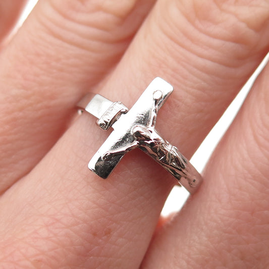Vargas 925 Sterling Silver Antique Art Deco Crucifix Cross Ring Size 7