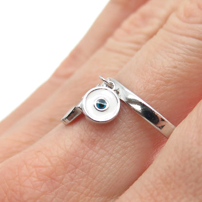 925 Sterling Silver Enamel C Z Hamsa & Evil's Eye Amulet Charm Ring Size 9.25
