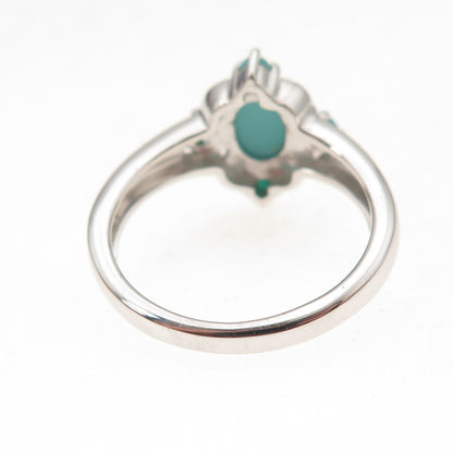 925 Sterling Silver Real Sleeping Beauty Turquoise Floral Ring Size 8